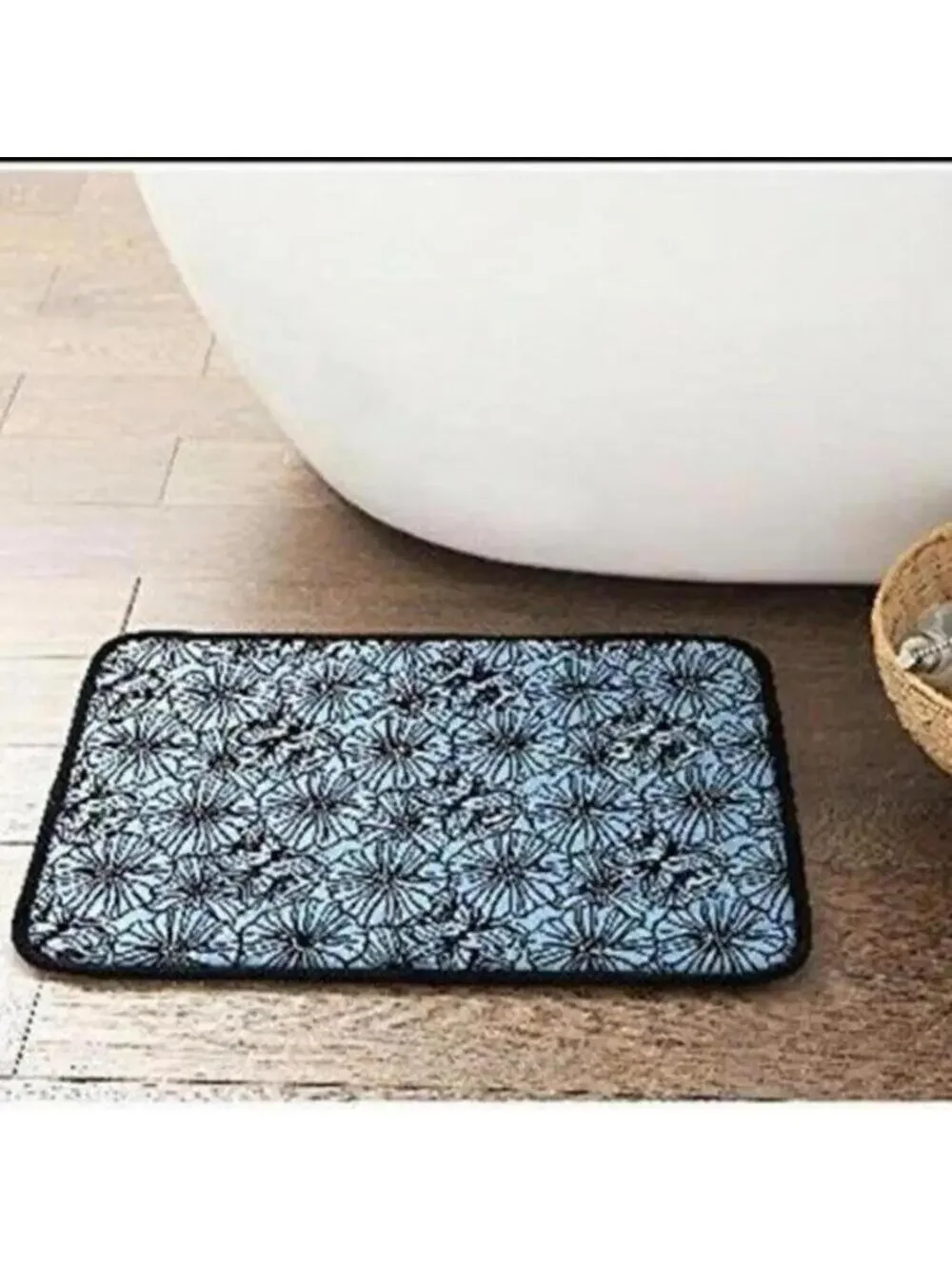 Memory Foam Bath Mat Rug Non-slip Black & Gray Floral 17x24 NEW